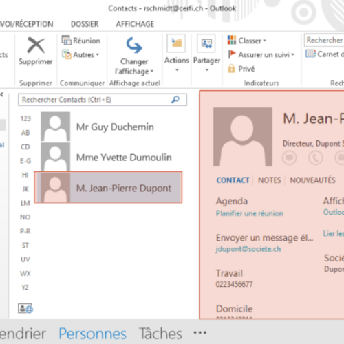 Tutoriel Office 2013 - Travailler avec un contact dans Outlook